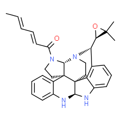 ChemSpider 2D Image | (2E,4E)-1-{(2S,6R,14R,22R,25S)-25-[(2R)-3,3-Dimethyl-2-oxiranyl]-1,3,13,15-tetraazaheptacyclo[18.4.1.0~2,6~.0~6,22~.0~7,12~.0~14,22~.0~16,21~]pentacosa-7,9,11,16,18,20-hexaen-3-yl}-2,4-hexadien-1-one | C31H34N4O2