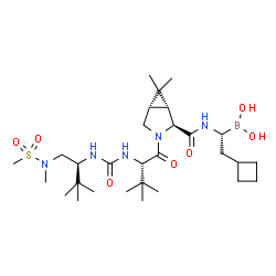 ChemSpider 2D Image | {(1R)-2-Cyclobutyl-1-[({(1R,2S,5S)-3-[N-({(2S)-3,3-dimethyl-1-[methyl(methylsulfonyl)amino]-2-butanyl}carbamoyl)-3-methyl-L-valyl]-6,6-dimethyl-3-azabicyclo[3.1.0]hex-2-yl}carbonyl)amino]ethyl}boronic
 acid | C29H54BN5O7S