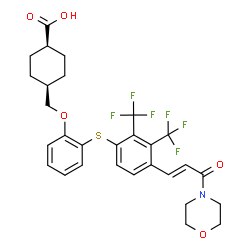 ChemSpider 2D Image | Cis-4-{[2-({4-[(1e)-3-Morpholin-4-Yl-3-Oxoprop-1-En-1-Yl]-2,3-Bis(Trifluoromethyl)phenyl}sulfanyl)phenoxy]methyl}cyclohexanecarboxylic Acid | C29H29F6NO5S