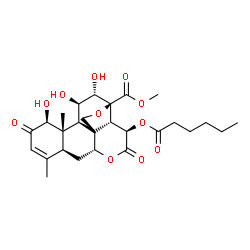 ChemSpider 2D Image | Methyl (1beta,11beta,12alpha,15beta)-15-(hexanoyloxy)-1,11,12-trihydroxy-2,16-dioxo-13,20-epoxypicras-3-en-21-oate | C27H36O11
