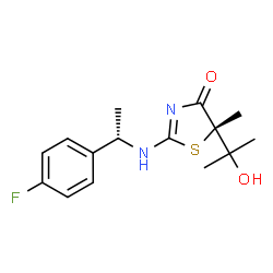 ChemSpider 2D Image | (5S)-2-{[(1S)-1-(4-Fluorophenyl)ethyl]amino}-5-(2-hydroxy-2-propanyl)-5-methyl-1,3-thiazol-4(5H)-one | C15H19FN2O2S