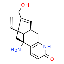 ChemSpider 2D Image | (1R,9R,13R)-1-Amino-11-(hydroxymethyl)-13-vinyl-6-azatricyclo[7.3.1.0~2,7~]trideca-2(7),3,10-trien-5-one | C15H18N2O2