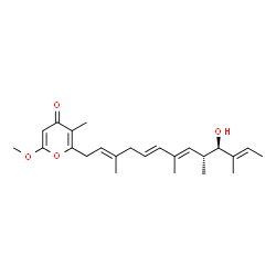 ChemSpider 2D Image | 2-[(2E,5E,7E,9R,10R,11E)-10-Hydroxy-3,7,9,11-tetramethyl-2,5,7,11-tridecatetraen-1-yl]-6-methoxy-3-methyl-4H-pyran-4-one | C24H34O4