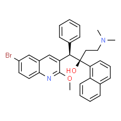ChemSpider 2D Image | (1R,2R)-1-(6-Bromo-2-methoxy-3-quinolinyl)-4-(dimethylamino)-2-(1-naphthyl)-1-phenyl-2-butanol | C32H31BrN2O2