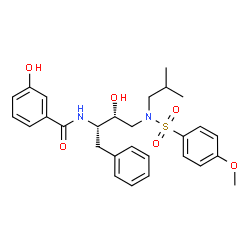 ChemSpider 2D Image | 3-Hydroxy-N-[(2S,3R)-3-hydroxy-4-{isobutyl[(4-methoxyphenyl)sulfonyl]amino}-1-phenyl-2-butanyl]benzamide | C28H34N2O6S