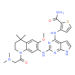 ChemSpider 2D Image | 3-[(2-{[1-(N,N-Dimethylglycyl)-6-methoxy-4,4-dimethyl-1,2,3,4-tetrahydro-7-quinolinyl]amino}-1H-pyrrolo[2,3-d]pyrimidin-4-yl)amino]-2-thiophenecarboxamide | C27H32N8O3S