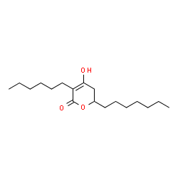 ChemSpider 2D Image | 6-Heptyl-3-hexyl-4-hydroxy-5,6-dihydro-2H-pyran-2-one | C18H32O3
