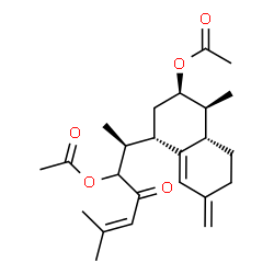 ChemSpider 2D Image | (2S)-2-[(1S,3R,4S,4aS)-3-Acetoxy-4-methyl-7-methylene-1,2,3,4,4a,5,6,7-octahydro-1-naphthalenyl]-6-methyl-4-oxo-5-hepten-3-yl acetate | C24H34O5