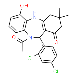 ChemSpider 2D Image | (11R)-10-Acetyl-11-(2,4-dichlorophenyl)-6-hydroxy-3,3-dimethyl-2,3,4,5,10,11-hexahydro-1H-dibenzo[b,e][1,4]diazepin-1-one | C23H22Cl2N2O3