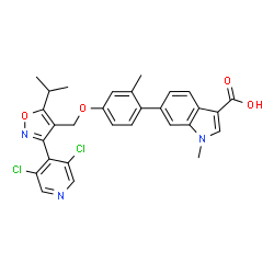 ChemSpider 2D Image | 6-(4-{[3-(3,5-Dichloro-4-pyridinyl)-5-isopropyl-1,2-oxazol-4-yl]methoxy}-2-methylphenyl)-1-methyl-1H-indole-3-carboxylic acid | C29H25Cl2N3O4