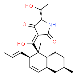 ChemSpider 2D Image | (3E,5S)-3-[{(1S,2R,4aS,6R,8aR)-1,6-Dimethyl-2-[(1E)-1-propen-1-yl]-1,2,4a,5,6,7,8,8a-octahydro-1-naphthalenyl}(hydroxy)methylene]-5-(1-hydroxyethyl)-2,4-pyrrolidinedione | C22H31NO4
