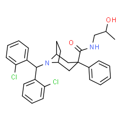 ChemSpider 2D Image | 8-[Bis(2-chlorophenyl)methyl]-N-(2-hydroxypropyl)-3-phenyl-8-azabicyclo[3.2.1]octane-3-carboxamide | C30H32Cl2N2O2
