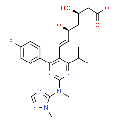 ChemSpider 2D Image | (3R,5S,6E)-7-{4-(4-Fluorophenyl)-6-isopropyl-2-[methyl(1-methyl-1H-1,2,4-triazol-5-yl)amino]-5-pyrimidinyl}-3,5-dihydroxy-6-heptenoic acid | C24H29FN6O4