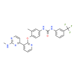 ChemSpider 2D Image | 1-[3-Methyl-4-({3-[2-(methylamino)-4-pyrimidinyl]-2-pyridinyl}oxy)phenyl]-3-[3-(trifluoromethyl)phenyl]urea | C25H21F3N6O2