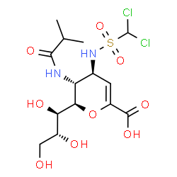 ChemSpider 2D Image | (6R)-2,6-Anhydro-3,4,5-trideoxy-4-{[(dichloromethyl)sulfonyl]amino}-5-(isobutyrylamino)-6-[(1R,2R)-1,2,3-trihydroxypropyl]-L-threo-hex-2-enonic acid | C14H22Cl2N2O9S
