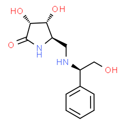 ChemSpider 2D Image | (3R,4R,5R)-3,4-Dihydroxy-5-({[(1R)-2-hydroxy-1-phenylethyl]amino}methyl)-2-pyrrolidinone | C13H18N2O4