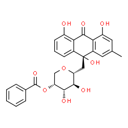 ChemSpider 2D Image | 2,6-Anhydro-5-O-benzoyl-1-deoxy-1-[(9R)-4,5,9-trihydroxy-2-methyl-10-oxo-9,10-dihydro-9-anthracenyl]-D-mannitol | C28H26O9