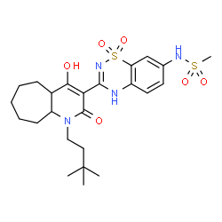 ChemSpider 2D Image | N-{3-[1-(3,3-Dimethylbutyl)-4-hydroxy-2-oxo-2,4a,5,6,7,8,9,9a-octahydro-1H-cyclohepta[b]pyridin-3-yl]-1,1-dioxido-2H-1,2,4-benzothiadiazin-7-yl}methanesulfonamide | C24H34N4O6S2