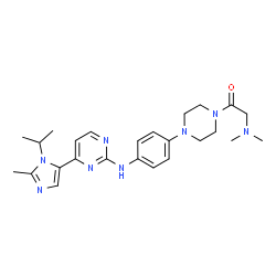 ChemSpider 2D Image | 2-(Dimethylamino)-1-[4-(4-{[4-(1-isopropyl-2-methyl-1H-imidazol-5-yl)-2-pyrimidinyl]amino}phenyl)-1-piperazinyl]ethanone | C25H34N8O