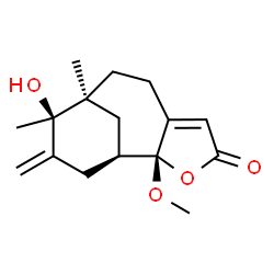 ChemSpider 2D Image | (1S,2R,9S,10R)-10-Hydroxy-2-methoxy-9,10-dimethyl-11-methylene-3-oxatricyclo[7.3.1.0~2,6~]tridec-5-en-4-one | C16H22O4