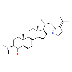 ChemSpider 2D Image | (3S,5R,9R,10R,13R,14R,17R)-3-(Dimethylamino)-17-[(2R)-1-(4-isopropylidene-3,4-dihydro-2H-pyrrol-5-yl)-2-propanyl]-10,13-dimethyl-1,2,3,5,6,9,10,11,12,13,14,15,16,17-tetradecahydro-4H-cyclopenta[a]phen
anthren-4-one | C31H48N2O