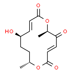 ChemSpider 2D Image | (3E,6R,9E,11R,14R)-11-Hydroxy-6,14-dimethyl-1,7-dioxacyclotetradeca-3,9-diene-2,5,8-trione | C14H18O6