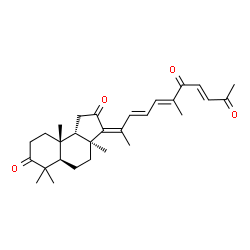 ChemSpider 2D Image | (3Z,3aS,5aR,9aR,9bS)-3a,6,6,9a-Tetramethyl-3-[(3E,5E,8E)-6-methyl-7,10-dioxo-3,5,8-undecatrien-2-ylidene]decahydro-1H-cyclopenta[a]naphthalene-2,7-dione | C29H38O4