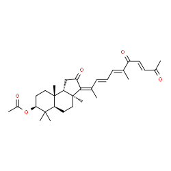ChemSpider 2D Image | (3Z,3aS,5aR,7S,9aR,9bS)-3a,6,6,9a-Tetramethyl-3-[(3E,5E,8E)-6-methyl-7,10-dioxo-3,5,8-undecatrien-2-ylidene]-2-oxododecahydro-1H-cyclopenta[a]naphthalen-7-yl acetate | C31H42O5