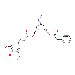 ChemSpider 2D Image | (3S,6S)-8-Methyl-3-(2-phenylacetoxy)-8-azabicyclo[3.2.1]oct-6-yl (2E)-3-(3,4,5-trimethoxyphenyl)acrylate | C28H33NO7
