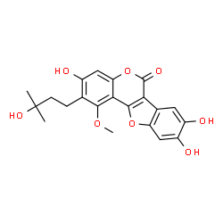ChemSpider 2D Image | 3,8,9-Trihydroxy-2-(3-hydroxy-3-methylbutyl)-1-methoxy-6H-[1]benzofuro[3,2-c]chromen-6-one | C21H20O8