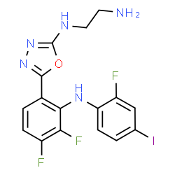 ChemSpider 2D Image | N-(5-{3,4-Difluoro-2-[(2-fluoro-4-iodophenyl)amino]phenyl}-1,3,4-oxadiazol-2-yl)-1,2-ethanediamine | C16H13F3IN5O