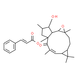 ChemSpider 2D Image | (6Z)-2-Hydroxy-3,6,8,8,10a-pentamethyl-5-oxo-1a,1b,2,3,4,5,7a,8,8a,9,10,10a-dodecahydro-4aH-cyclopenta[10,11]cyclopropa[5,6]cycloundeca[1,2-b]oxiren-4a-yl (2E)-3-phenylacrylate | C29H36O5