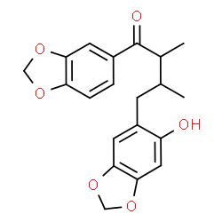 ChemSpider 2D Image | 1-(1,3-Benzodioxol-5-yl)-4-(6-hydroxy-1,3-benzodioxol-5-yl)-2,3-dimethyl-1-butanone | C20H20O6