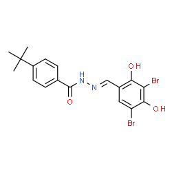 ChemSpider 2D Image | 4-tert-butyl-N'-[(1E)-(3,5-dibromo-2,4-dihydroxyphenyl)methylidene]benzohydrazide | C18H18Br2N2O3