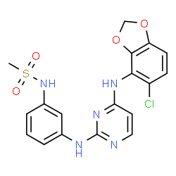 ChemSpider 2D Image | N-[3-({4-[(5-Chloro-1,3-benzodioxol-4-yl)amino]-2-pyrimidinyl}amino)phenyl]methanesulfonamide | C18H16ClN5O4S