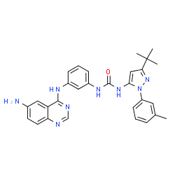 ChemSpider 2D Image | 1-{3-[(6-aminoquinazolin-4-yl)amino]phenyl}-3-[3-tert-butyl-1-(3-methylphenyl)-1H-pyrazol-5-yl]urea | C29H30N8O