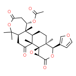 ChemSpider 2D Image | (5S,5aR,5bR,7aS,8R,10aS,11aR,11bR,13aR)-8-(3-Furyl)-1,1,5a,7a,11b-pentamethyl-3,10,12-trioxohexadecahydrooxireno[4,4a]isochromeno[6,5-g][2]benzoxepin-5-yl acetate | C28H34O9