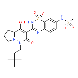 ChemSpider 2D Image | N-{3-[1-(3,3-Dimethylbutyl)-4-hydroxy-2-oxo-1,2,4a,5,6,7-hexahydropyrrolo[1,2-b]pyridazin-3-yl]-1,1-dioxido-2H-1,2,4-benzothiadiazin-7-yl}methanesulfonamide | C21H29N5O6S2
