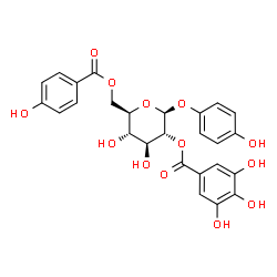 ChemSpider 2D Image | 4-Hydroxyphenyl 6-O-(4-hydroxybenzoyl)-2-O-(3,4,5-trihydroxybenzoyl)-beta-D-glucopyranoside | C26H24O13