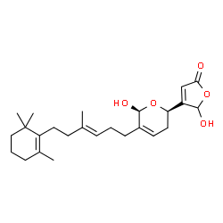 ChemSpider 2D Image | 5-Hydroxy-4-{(2R,6S)-6-hydroxy-5-[(3E)-4-methyl-6-(2,6,6-trimethyl-1-cyclohexen-1-yl)-3-hexen-1-yl]-3,6-dihydro-2H-pyran-2-yl}-2(5H)-furanone | C25H36O5