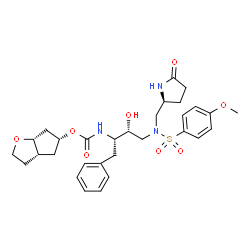 ChemSpider 2D Image | (3aS,5R,6aR)-Hexahydro-2H-cyclopenta[b]furan-5-yl [(2S,3R)-3-hydroxy-4-([(4-methoxyphenyl)sulfonyl]{[(2S)-5-oxo-2-pyrrolidinyl]methyl}amino)-1-phenyl-2-butanyl]carbamate | C30H39N3O8S