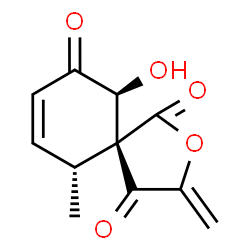 ChemSpider 2D Image | (5R,6S,10R)-6-Hydroxy-10-methyl-3-methylene-2-oxaspiro[4.5]dec-8-ene-1,4,7-trione | C11H10O5