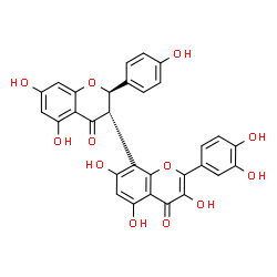 ChemSpider 2D Image | (2R,3S)-2'-(3,4-Dihydroxyphenyl)-3',5,5',7,7'-pentahydroxy-2-(4-hydroxyphenyl)-2,3-dihydro-4H,4'H-3,8'-bichromene-4,4'-dione | C30H20O12