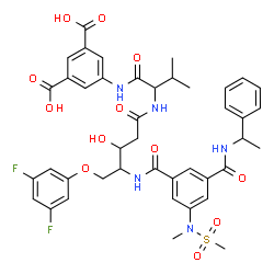 ChemSpider 2D Image | 5-[(2-{[5-(3,5-Difluorophenoxy)-3-hydroxy-4-({3-[methyl(methylsulfonyl)amino]-5-[(1-phenylethyl)carbamoyl]benzoyl}amino)pentanoyl]amino}-3-methylbutanoyl)amino]isophthalic acid | C42H45F2N5O12S