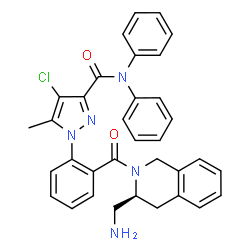 ChemSpider 2D Image | 1-(2-{[(3S)-3-(Aminomethyl)-3,4-dihydro-2(1H)-isoquinolinyl]carbonyl}phenyl)-4-chloro-5-methyl-N,N-diphenyl-1H-pyrazole-3-carboxamide | C34H30ClN5O2