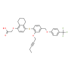 ChemSpider 2D Image | [(4-{[2-(2-Pentyn-1-yloxy)-4-{[4-(trifluoromethyl)phenoxy]methyl}phenyl]sulfanyl}-5,6,7,8-tetrahydro-1-naphthalenyl)oxy]acetic acid | C31H29F3O5S