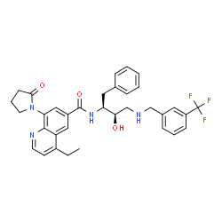 ChemSpider 2D Image | N-[(1S,2R)-1-benzyl-2-hydroxy-3-{[3-(trifluoromethyl)benzyl]amino}propyl]-4-ethyl-8-(2-oxopyrrolidin-1-yl)quinoline-6-carboxamide | C34H35F3N4O3