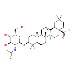 ChemSpider 2D Image | (3beta,18alpha)-3-[(2-Acetamido-2-deoxy-beta-D-glucopyranosyl)oxy]olean-12-en-28-oic acid | C38H61NO8