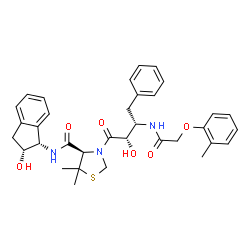 ChemSpider 2D Image | (4R)-N-[(1S,2R)-2-Hydroxy-2,3-dihydro-1H-inden-1-yl]-3-[(2S,3S)-2-hydroxy-3-{[(2-methylphenoxy)acetyl]amino}-4-phenylbutanoyl]-5,5-dimethyl-1,3-thiazolidine-4-carboxamide | C34H39N3O6S