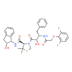 ChemSpider 2D Image | (4R)-3-[(2S,3S)-3-{[(2,6-Difluorophenoxy)acetyl]amino}-2-hydroxy-4-phenylbutanoyl]-N-[(1S,2R)-2-hydroxy-2,3-dihydro-1H-inden-1-yl]-5,5-dimethyl-1,3-thiazolidine-4-carboxamide | C33H35F2N3O6S